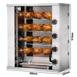 Elektryczny mini grill do kurczaka - 8,8 kW - z 4 szpikulcami dla maksymalnie 12 kurczaków