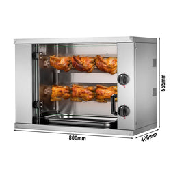 Gazowy mini grill do kurczaka - 4,4 kW - z 2 szpikulcami dla maksymalnie 6 kurczaków