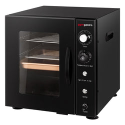 Mini piec wędzarniczy – manualny – z 2 półkami i szklanymi drzwiczkami – czarny