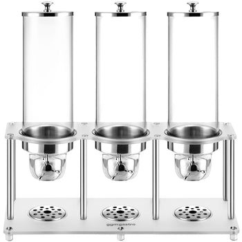 Dozownik do płatków śniadaniowych – 3 plastikowe pojemniki – 3 x 3,7 litra – srebrny - Prime Gastro