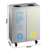 Recycling station - 2-Stream - 2 compartments of 25L each - 50L - 720(H)x500(W)x250(D)mm - with wheels (4, 2 lockable), inner buckets, colour-coded labels - Stainless steel