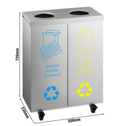 System segregacji odpadów - 2 komory po 25 litrów każda - z kółkami - stal nierdzewna