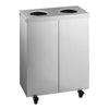 Recycling station - 2-Stream - 2 compartments of 25L each - 50L - 720(H)x500(W)x250(D)mm - with wheels (4, 2 lockable), inner buckets, colour-coded labels - Stainless steel