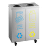 Recycling station - 2-Stream - 2 compartments of 25L each - 50L - 720(H)x500(W)x250(D)mm - with wheels (4, 2 lockable), inner buckets, colour-coded labels - Stainless steel