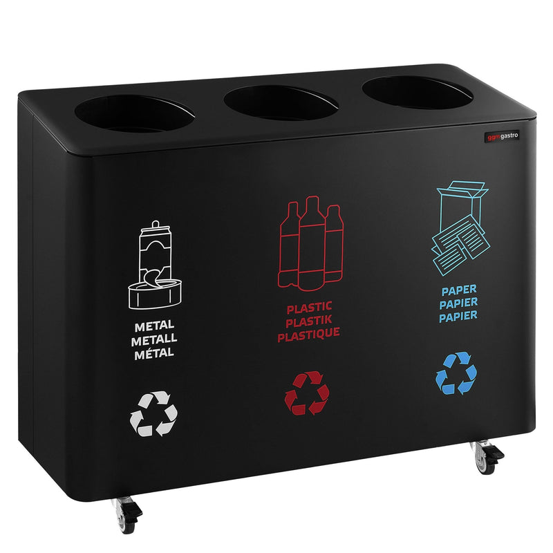 System segregacji odpadów – 3 pojemniki po 25 litrów – z 4 kółkami – czarny