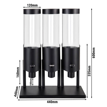 Dozownik płatków kukurydzianych - potrójny - Ø 120 mm - czarny - dozownik dźwigniowy - Prime Gastro