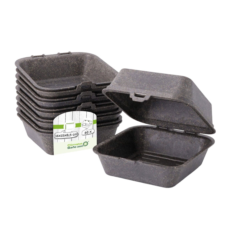 (60 sztuk) Pudełko na burgery wielokrotnego użytku – 160 x 150 x 85 mm – szare
