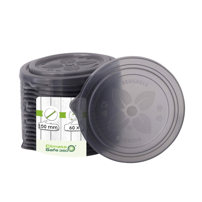 (60 sztuk) Przykrywki wielokrotnego użytku – szare – odpowiednie do pojemników wielokrotnego użytku o średnicy 150 mm