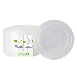 (60 sztuk) Przykrywki wielokrotnego użytku – przezroczyste – odpowiednie do pojemników wielokrotnego użytku o średnicy 150 mm