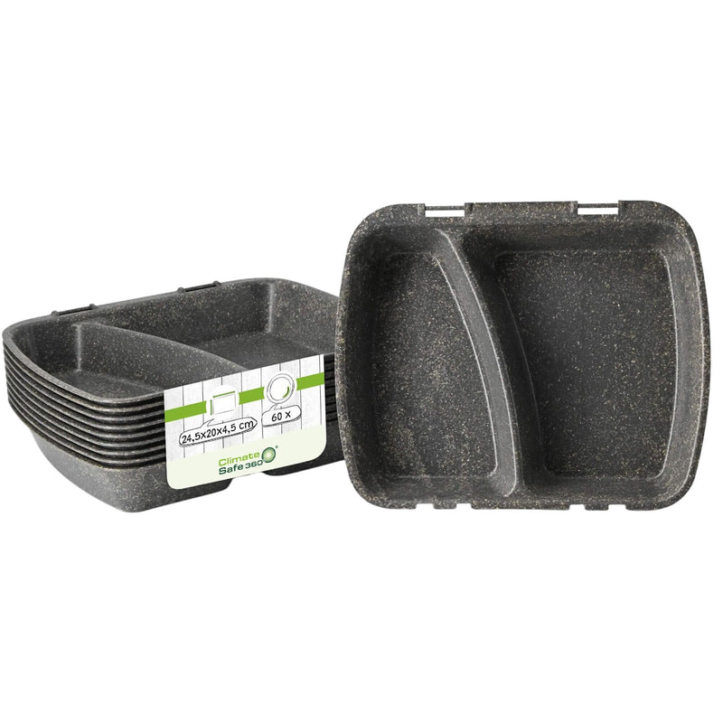 (60 sztuk) Pojemnik na posiłki wielokrotnego użytku z 2 przegrodami – 24,5 x 20 x 4,5 cm – HP4/2