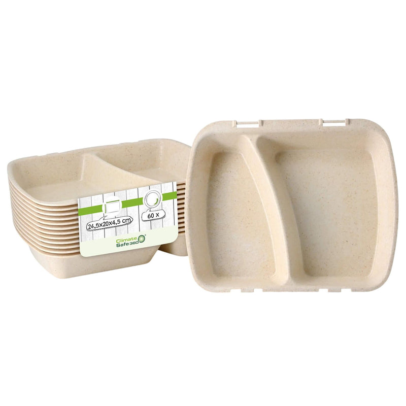 (60 sztuk) Pojemnik na posiłki wielokrotnego użytku z 2 przegrodami – 24,5 x 20 x 4,5 cm – HP4/2