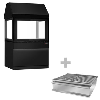 Grill na węgiel drzewny TORONTO - 1100 mm - czarny panel przedni - blat roboczy kuchenny z czarnego granitu - szyba żaroodporna - Prime Gastro