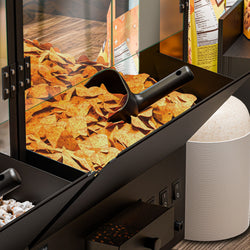 Profesjonalna maszyna do popcornu z podgrzewaczem do nachos / chipsów – 1,31 kW – 5 kg/h – z 1 zbiornikiem – czarna
