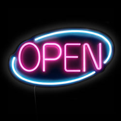 Neon LED – OPEN – z regulacją jasności – niebieski – różowy