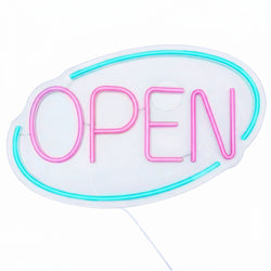 Neon LED – OPEN – z regulacją jasności – niebieski – różowy