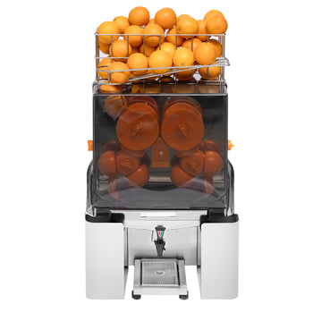 Elektryczna wyciskarka do pomarańczy - z ręcznym podawaniem owoców i kranikiem spustowym - srebrna - Prime Gastro