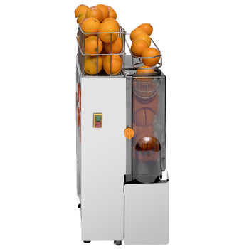 Elektryczna wyciskarka do pomarańczy - z ręcznym podawaniem owoców i kranikiem spustowym - srebrna - Prime Gastro