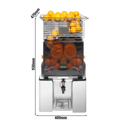 Elektryczna wyciskarka do pomarańczy - z automatycznym podawaniem owoców i kranikiem spustowym - srebrna