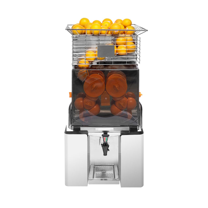 Elektryczna wyciskarka do pomarańczy - z automatycznym podawaniem owoców i kranikiem spustowym - srebrna