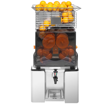 Elektryczna wyciskarka do pomarańczy - z automatycznym podawaniem owoców i kranikiem spustowym - srebrna - Prime Gastro