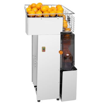 Elektryczna wyciskarka do pomarańczy - z automatycznym podawaniem owoców i kranikiem spustowym - srebrna - Prime Gastro