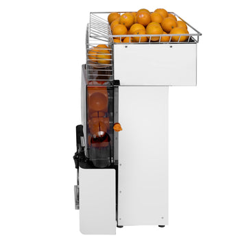 Elektryczna wyciskarka do pomarańczy - z automatycznym podawaniem owoców i kranikiem spustowym - srebrna - Prime Gastro