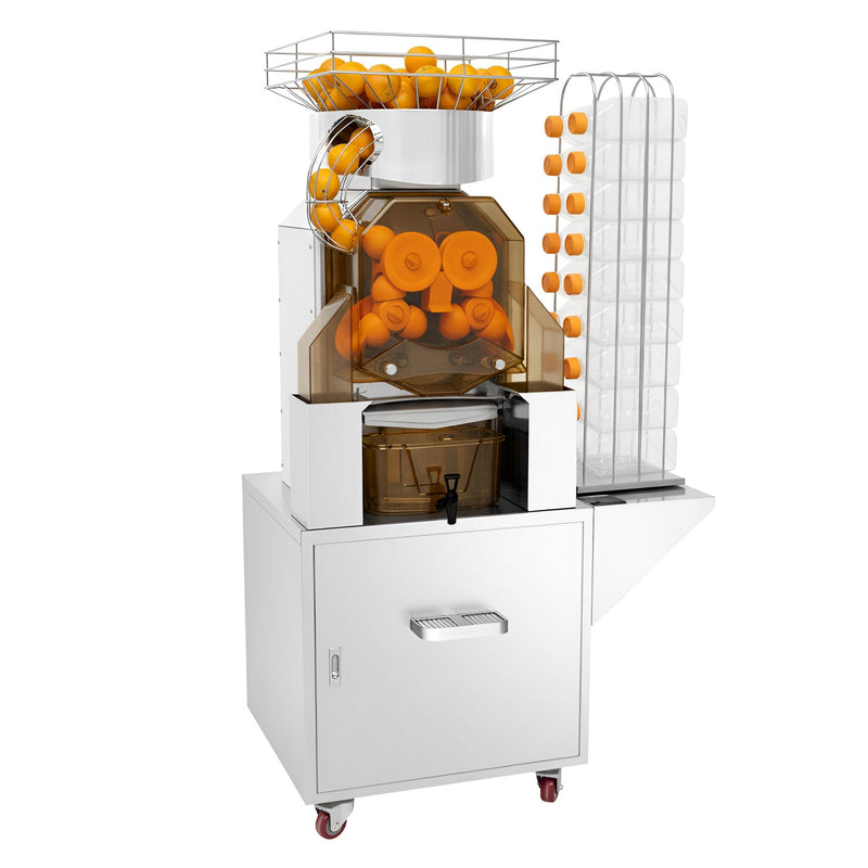 Elektryczna wyciskarka do pomarańczy - z automatycznym podawaniem owoców i kranikiem spustowym - srebrna