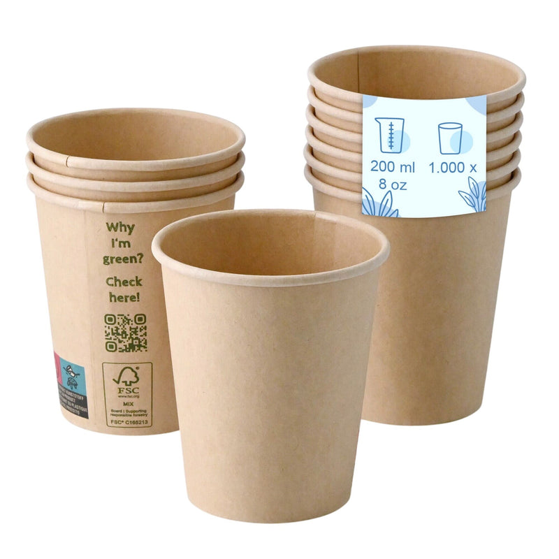 (1000 Stück) Pappbecher - 200ml - Ø 80mm - Braun