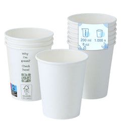 (1000 Stück) Pappbecher - 200ml - Ø 80mm - Weiß