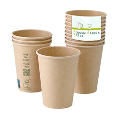 (1000 Stück) Pappbecher - 300ml - 12 oz - Ø 90mm - Braun