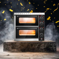 Elektryczny Mini piec do pizzy - 2 x 4 x Ø20cm - Manualne - Czarny