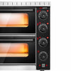 Piec do pizzy mini – elektryczny – dwukomorowy – czarny – 4+4x 20 cm – 3 kW – 230 V – do 350 °C – manualny