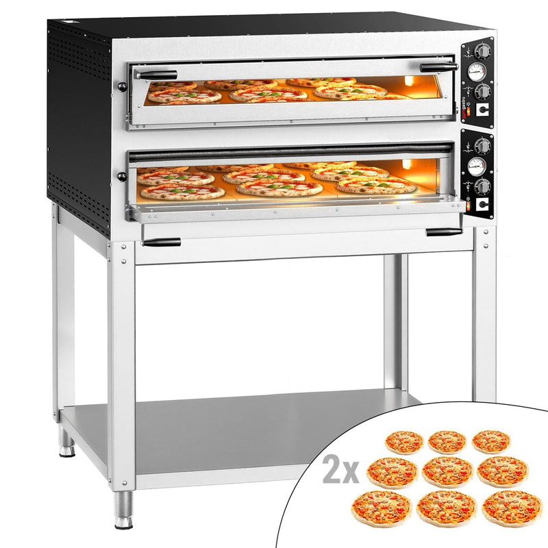 Elektryczny piec do pizzy – 9+9 x 35 cm (szerokość) – manualna obsługa – wraz z podstawą