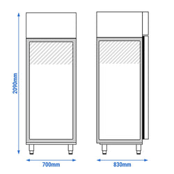 Szafa chłodnicza do makaronu PREMIUM PLUS - EN 600x400 - 585L - 700x830mm - 1 drzwi, przeszklona - chłodzenie wentylowane; zamek; LED; HACCP
