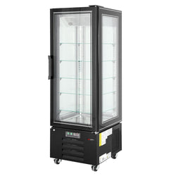 Witryna chłodnicza panoramiczna - 340L - 650mm - przeszklenie 360° - prostokątna - z 5 półkami - z oświetleniem LED - Czarny