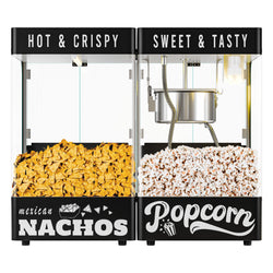 Profesjonalna maszyna do popcornu z podgrzewaczem do nachos / chipsów – 1,31 kW – 5 kg/h – z 1 zbiornikiem – czarna