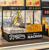Maszyna do popcornu z podgrzewaczem do nachos / chipsów – 1,31 kW – 5 kg/h – z 1 zbiornikiem – czarna