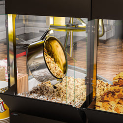 Profesjonalna maszyna do popcornu z podgrzewaczem do nachos / chipsów – 1,31 kW – 5 kg/h – z 1 zbiornikiem – czarna