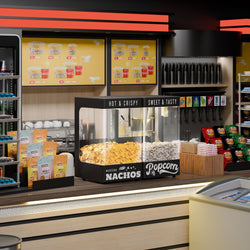 Profesjonalna maszyna do popcornu z podgrzewaczem do nachos / chipsów – 1,31 kW – 5 kg/h – z 1 zbiornikiem – czarna