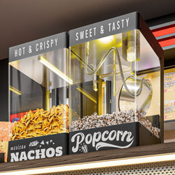 Profesjonalna maszyna do popcornu z podgrzewaczem do nachos / chipsów – 1,31 kW – 5 kg/h – z 1 zbiornikiem – czarna