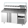 Stół chłodniczy do pizzy PREMIUM - 1550x800mm - z blatem granitowym - 2‑drzwiowy - z nadstawką chłodniczą z osłoną szklaną - 6x GN 1/3