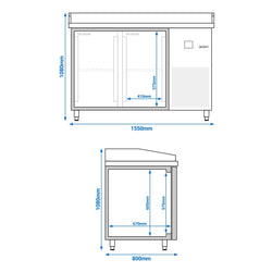 Stół chłodniczy do pizzy PREMIUM - 1550x800 mm - z 2 drzwiami