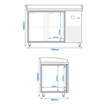 Stół chłodniczy do pizzy PREMIUM - 1550x800 mm - z 2 drzwiami - Prime Gastro