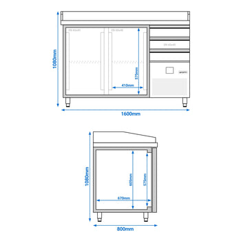 Stół chłodniczy do pizzy PREMIUM - 1600x800 mm - z 2 drzwiami & 3 szufladami - Prime Gastro