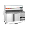 Stół chłodniczy do pizzy PREMIUM - 1600x800mm - z blatem granitowym - 2‑drzwiowy, 3 szuflady - z nadstawką chłodniczą z osłoną szklaną - 6x GN 1/3