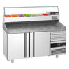 Stół chłodniczy do pizzy PREMIUM - 1600x800mm - z blatem granitowym - 2‑drzwiowy, 3 szuflady - z nadstawką chłodniczą z osłoną szklaną - 6x GN 1/3