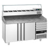 Stół chłodniczy do pizzy PREMIUM - 1600x800mm - z blatem granitowym - 2‑drzwiowy, 3 szuflady - z nadstawką chłodniczą z osłoną szklaną - 6x GN 1/3