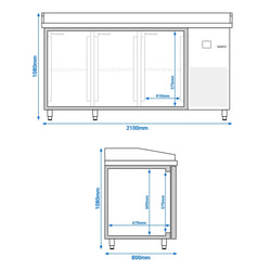 Stół chłodniczy do pizzy PREMIUM - 2100x800mm - z 3 drzwiami