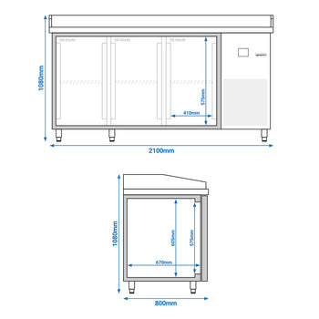 Stół chłodniczy do pizzy PREMIUM - 2100x800mm - z 3 drzwiami - Prime Gastro