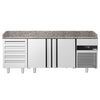 Commercial Pizza Prep Counter - Granite Top PREMIUM - 2100x800mm - with 2 doors & 5 drawers